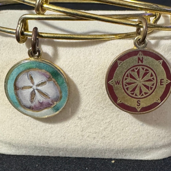 Alex and Ani Bracelet Bundle with Compass and Sand Dollar Gold Charm Bangles - Picture 1 of 2